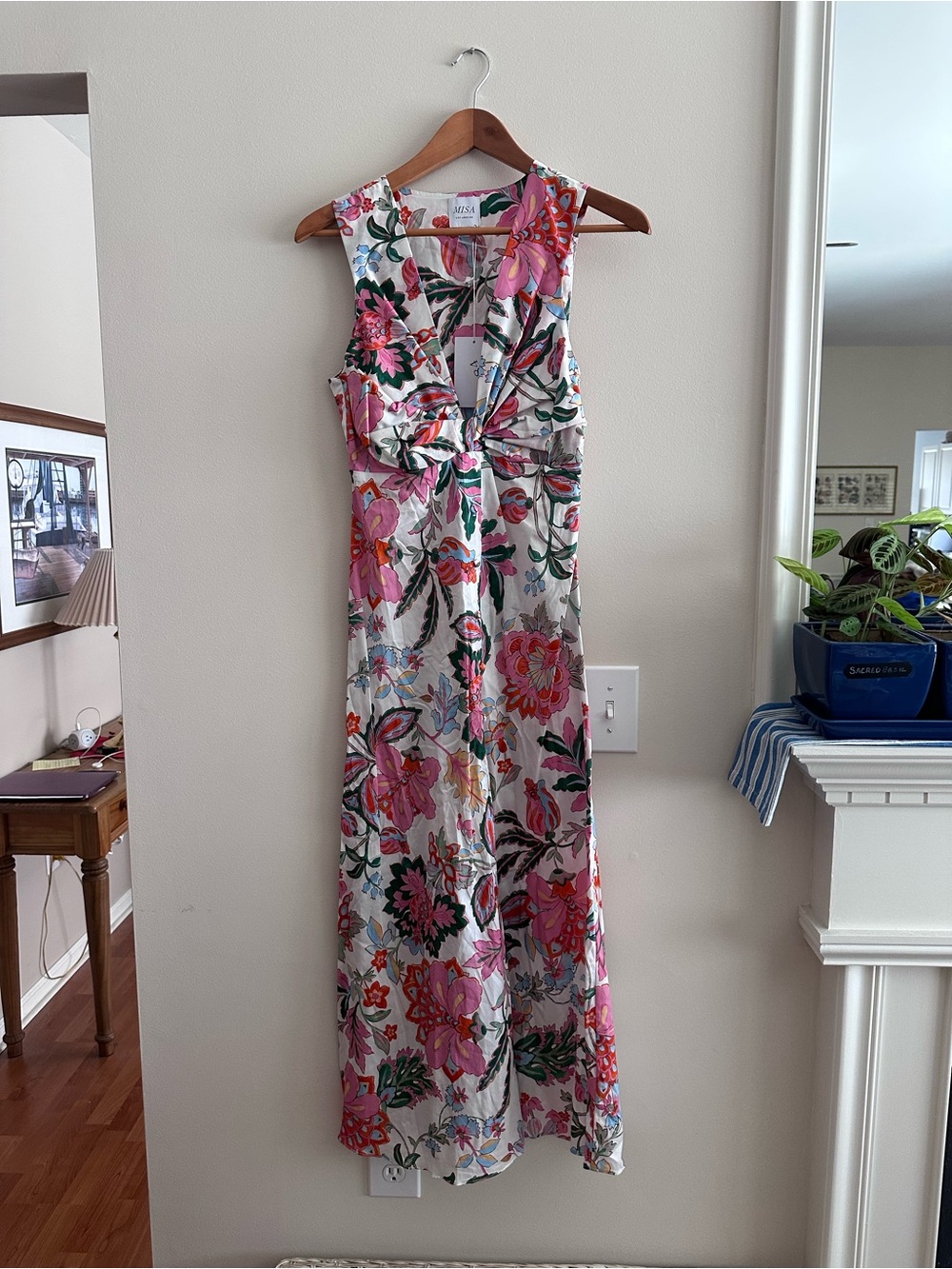 Misa Los Angeles Floral Wrap Dress in Pink, Green & Red